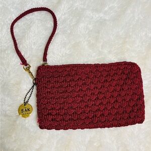 The SAK Original Garnet Red Crocheted Zip Wristlet -